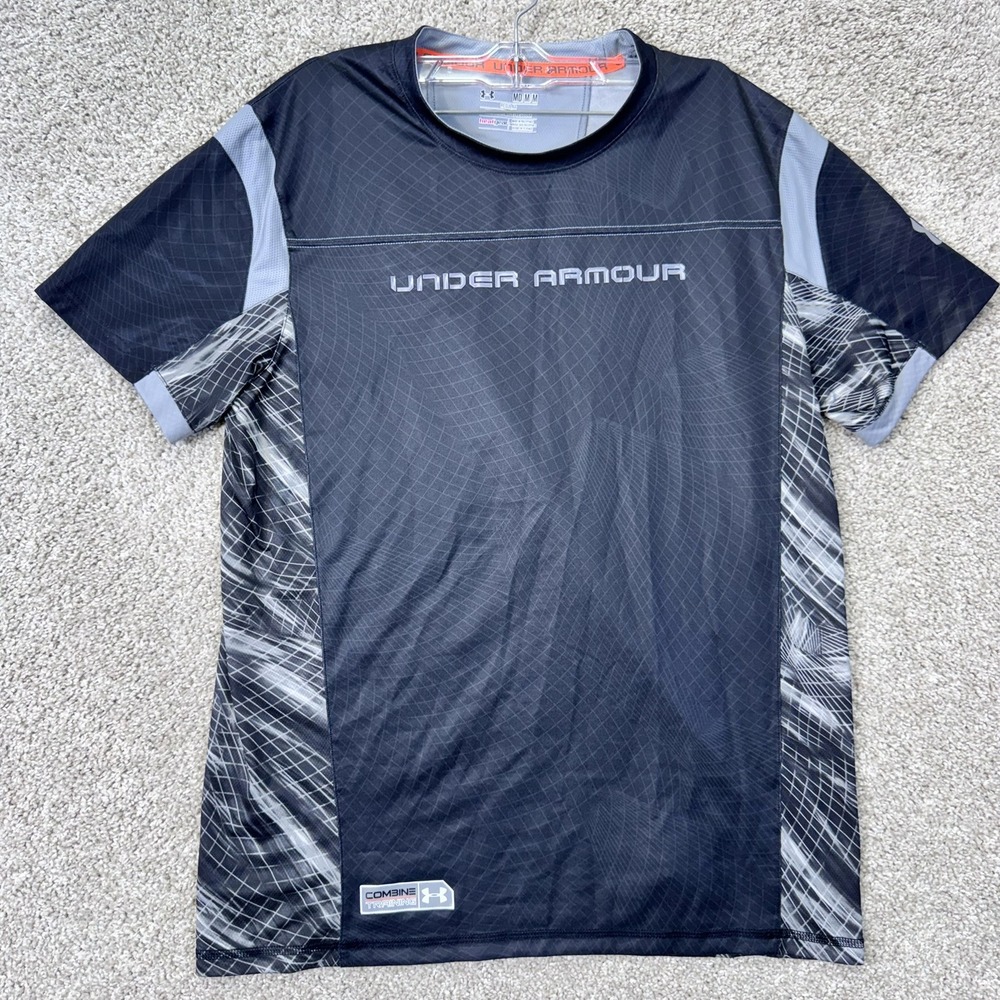 Under Armour T-Shirt Mens Medium Combine Training Black Grey HeatGear EUC